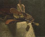 August Allebe Still life with eastern slippers oil painting